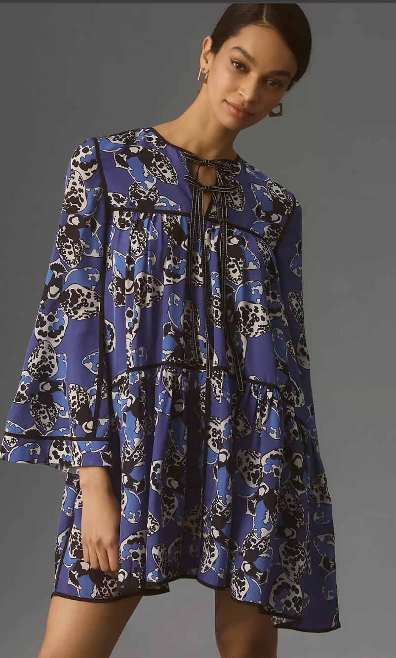 NWT Anthropologie Dhruv Kapoor Blue Printed Mini Dress - Size Medium